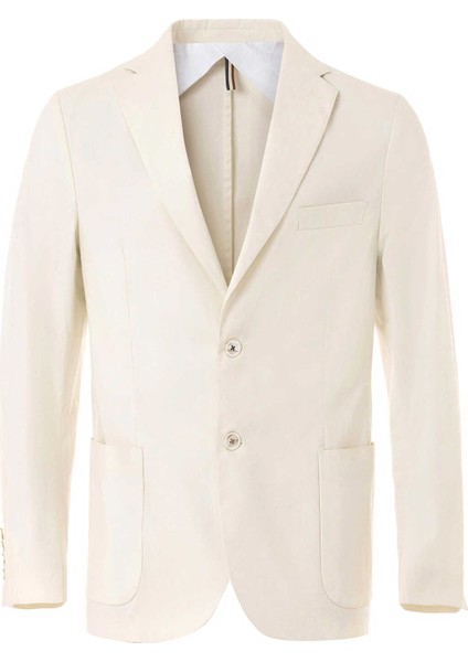 Kırık Beyaz Renk Keten Karışımlı Blazer Ceket