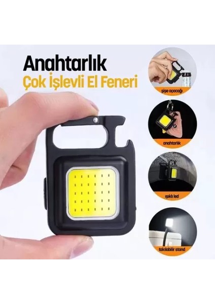 El Feneri Usb'li Şarj Edilebilir LED Anahtarlık El Feneri Şişe Açacağı Mıknatıslı Kamp Feneri