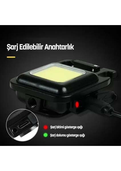 El Feneri Usb'li Şarj Edilebilir LED Anahtarlık El Feneri Şişe Açacağı Mıknatıslı Kamp Feneri