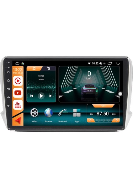 Peugeot 208 Android 12 Multimedya Carplay 8gb Ram + 128GB HDD Navigasyon Ekran