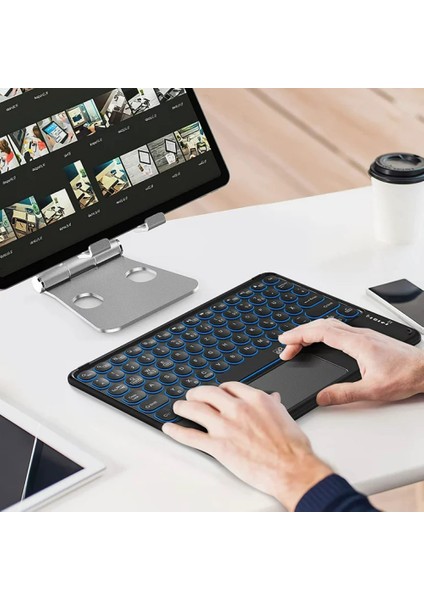 Duhalıne Vorcom S12 10.1 Inç Uyumlu Şarjlı Touchpadli Yuvarlak Tuş Rgb Bluetooth Klavye