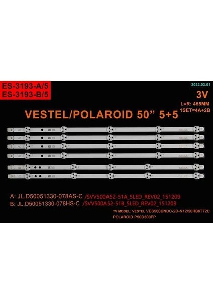 LCD LED-2433-2501 Takım 6 LI-50FD7300,JL.D50051330-078AS-C,VES500UNDC-2D-N12 101142-WİNKEL