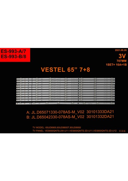 LCD LED-2363 Takım 11 Lİ-65UD8900-65UD8950-65UD8800-65R7040U-ES-993-WİNKEL