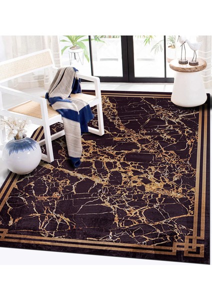 Işık Kadife Velvet PS487 Sarı Dekoratif Yıkanabilir Kaymaz Taban Kilim