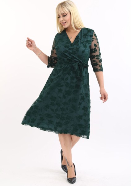 Kruvaze Yaka Büyük Beden Abiye Elbise 12E-2167 fiyatları