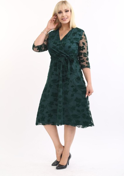 Kruvaze Yaka Büyük Beden Abiye Elbise 12E-2167 modelleri