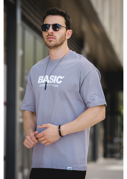 Basic Kabartma Baskılı Pamuklu Bisiklet Yaka Oversize Erkek Tshirt