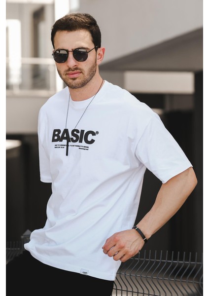 Basic Kabartma Baskılı Pamuklu Bisiklet Yaka Oversize Erkek Tshirt modelleri
