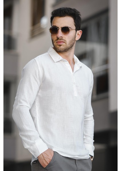 Zanio Slim Fit Yarım Pat Gömlek Yaka Erkek Gömlek modelleri