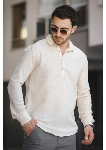 Zanio Slim Fit Yarım Pat Gömlek Yaka Erkek Gömlek indirimleri