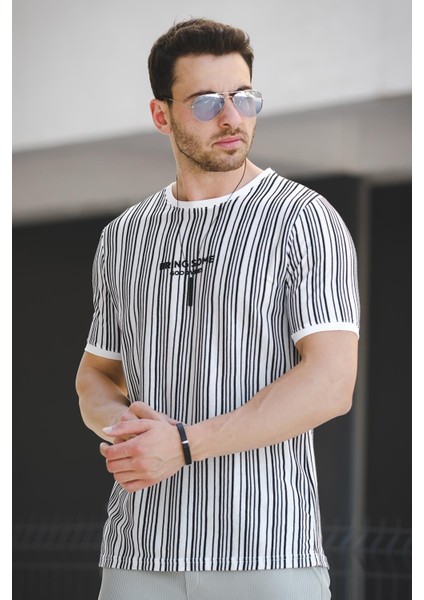 Bring Some Baskılı Çizgili Slim Fit Likralı Erkek Tshirt