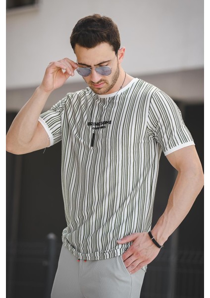 Bring Some Baskılı Çizgili Slim Fit Likralı Erkek Tshirt indirimleri