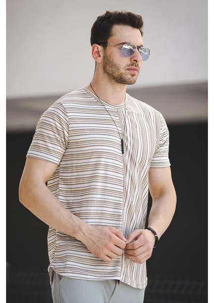 Nezza Çizgili Parçalı Eteği Oval Slim Fit Likralı Erkek Tshirt fiyatları