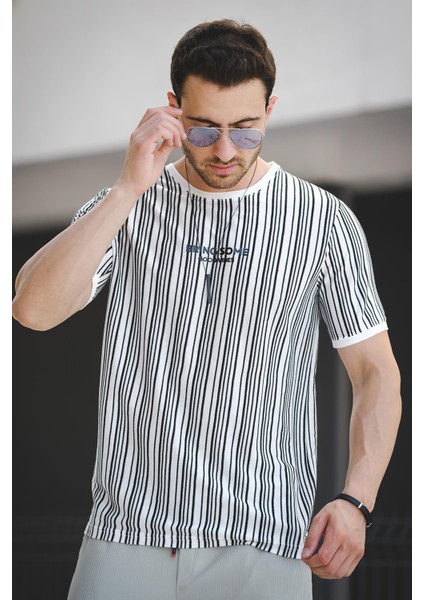 Bring Some Baskılı Çizgili Slim Fit Likralı Erkek Tshirt