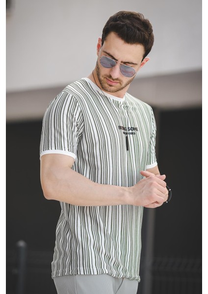 Bring Some Baskılı Çizgili Slim Fit Likralı Erkek Tshirt