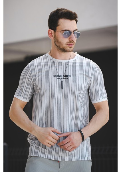 Bring Some Baskılı Çizgili Slim Fit Likralı Erkek Tshirt fiyatları