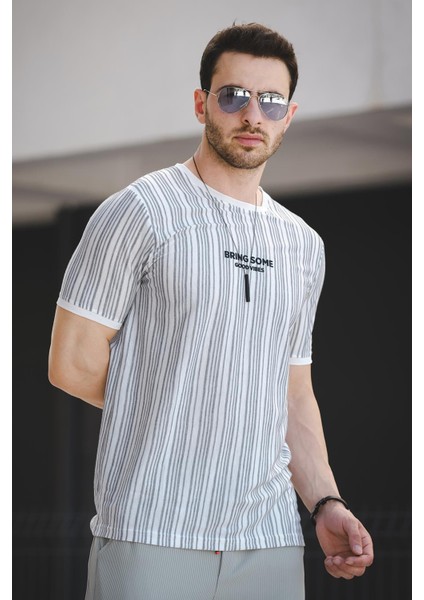 Bring Some Baskılı Çizgili Slim Fit Likralı Erkek Tshirt modelleri