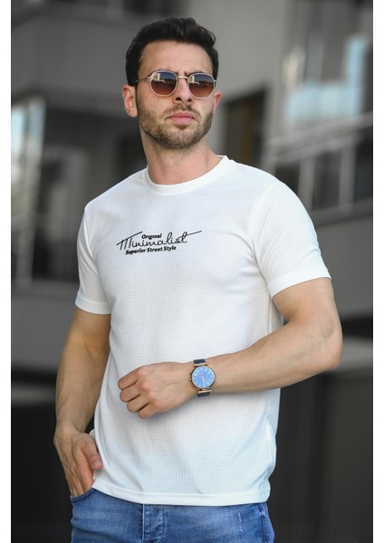 Mizza Flok Baskılı Waffle Desen Slim Fit Likralı Erkek Tshirt fiyatları