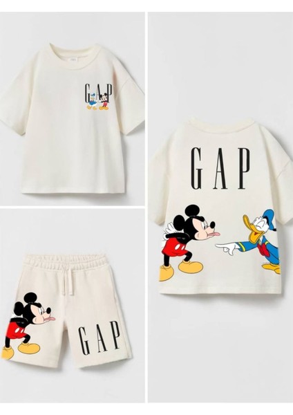 7305 %100 Pamulu Erkek Çocuk Baskılı Şort Takım - Krem - 7-8 Yaş fiyatları