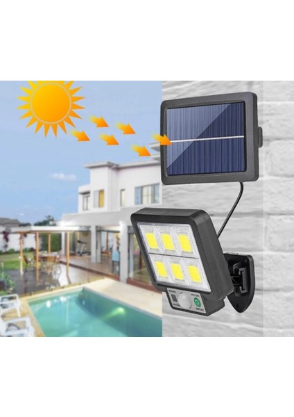 F72 Güneş Enerjili Cob LED Solar Panel Güneş Enerjili 3 Mod Harekete Duyarlı Duvar Lambası 3.5 mt Kablo