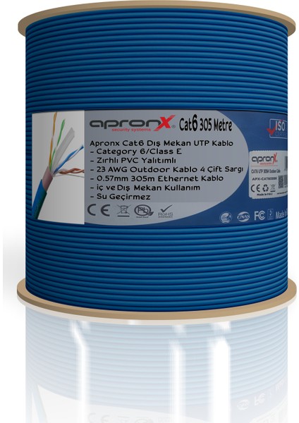 Cat6 23AWG 305M Outdoor 0,57MM Mavi Utp Kablo