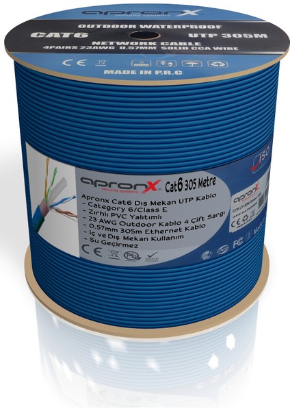 Cat6 23AWG 305M Outdoor 0,57MM Mavi Utp Kablo