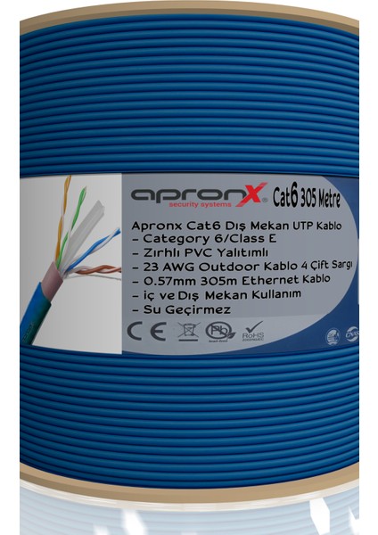 Cat6 23AWG 305M Outdoor 0,57MM Mavi Utp Kablo