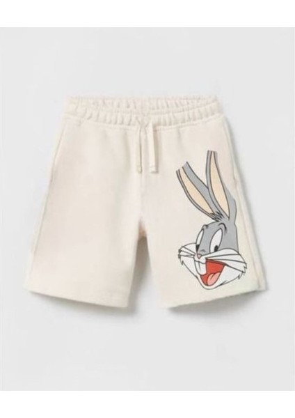 3945 %100 Pamulu Erkek Çocuk Baskılı Şort Takım - Krem - 2-3 Yaş