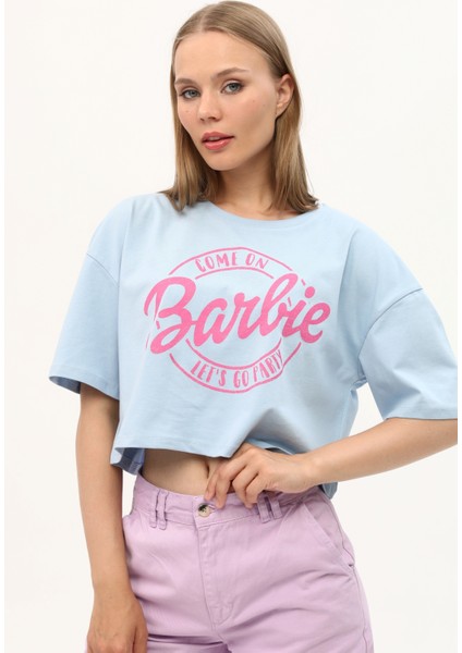 Owut Collection Kadın Beyaz Barbie Baskılı Crop T-Shirt