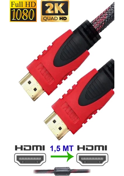 1,5 Metre Örgülü HDMI Kablo - 1.5 Metre HDMI to HDMI Kablo Örgülü Form
