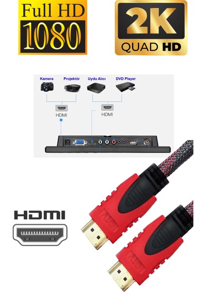 1,5 Metre Örgülü HDMI Kablo - 1.5 Metre HDMI to HDMI Kablo Örgülü Form