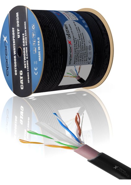 Cat6 23AWG 305M Outdoor 0,57MM Siyah Utp Kablo