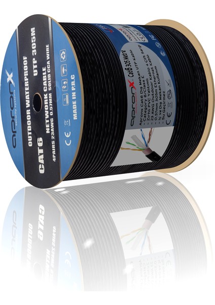 Cat6 23AWG 305M Outdoor 0,57MM Siyah Utp Kablo