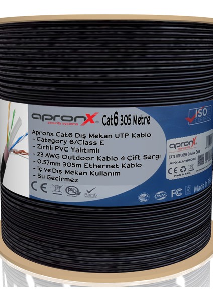 Cat6 23AWG 305M Outdoor 0,57MM Siyah Utp Kablo