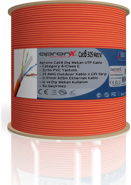 Cat6 23AWG 305M Outdoor 0,57MM Turuncu Utp Kablo