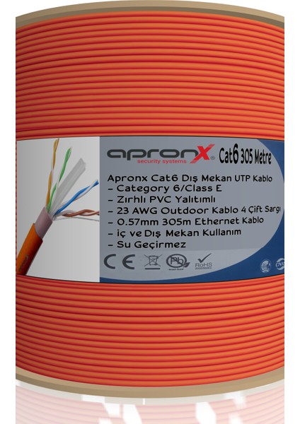 Cat6 23AWG 305M Outdoor 0,57MM Turuncu Utp Kablo