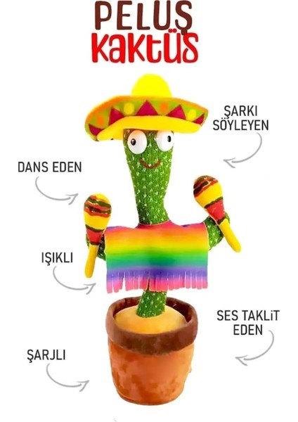 Kaktüs Oyuncak Konuşan Dans Eden Türkçe ve Yabancı Müzikli Işıklı Ses Taklit Edebilen modelleri
