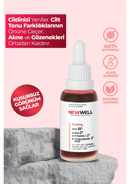 New Well Aha & Bha Canlandırıcı & Cilt Tonu Eşitleyici Kırmızı Peeling Cilt Serumu 30 ml