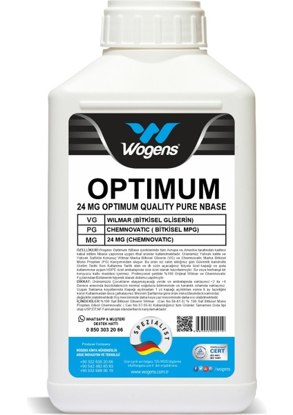 500 ml  Optimum Saf Gliserin Propilen Glikol Vg Pg Base Nbase 24 Mg