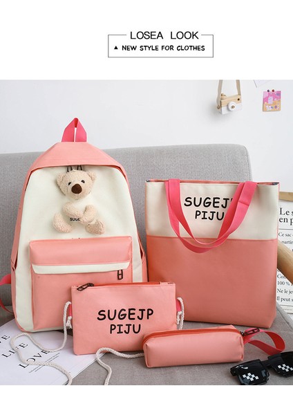 Enjoy Home Kadın Ilkokul Öğrencileri Dört Parçalı Ins Rüzgar Ortaokul Sevimli Üniversite Öğrencileri Büyük Kapasiteli Sırt Çantası (Yurt Dışından)