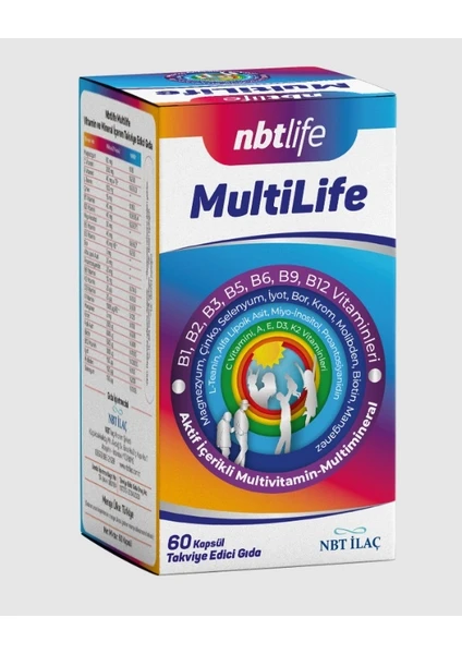 Nbt Life Multilife Aktif İçerikli Multivitamin Multimineral Takviye Edici Gıda 60 Kapsül