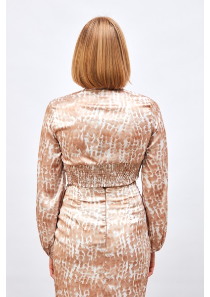 Düğüm Detaylı Desenli Bluz - Kahve indirimleri