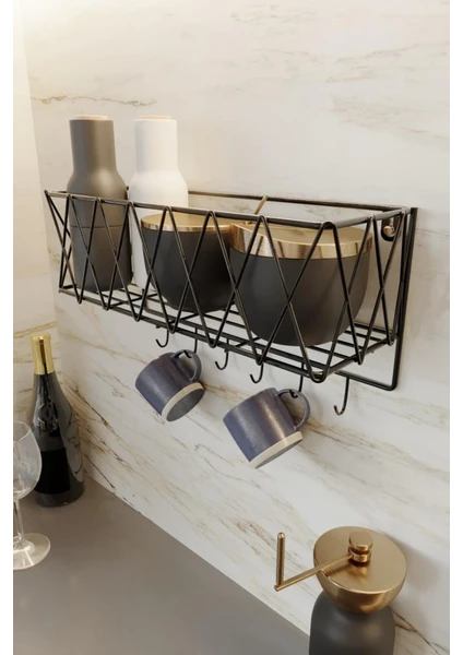 Boz Concept Home Mutfak Rafı Lüks Modern Mutfak Düzenleyici Kancalı Sepet Organizer