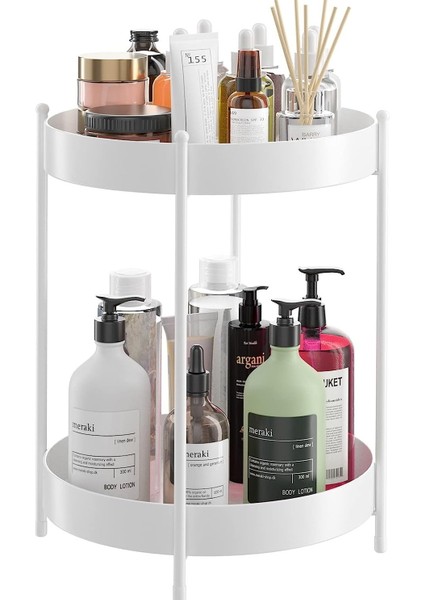 Beyaz 35 cm 2 Katlı Mutfak Banyo Düzenleyici Servis Sunum Standı Çok Amaçlı Organizer