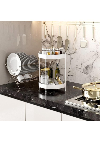 Beyaz 35 cm 2 Katlı Mutfak Banyo Düzenleyici Servis Sunum Standı Çok Amaçlı Organizer fırsatları