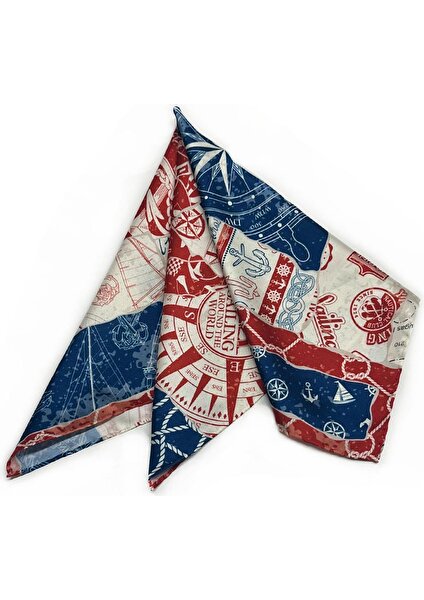 La Pescara Çok Renkli Denizci Motif Fular Bandana 55-55 cm KDNF06