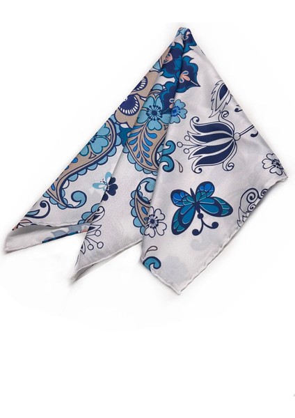 La Pescara Beyaz Motif Desen Fular Bandana 55-55 cm KDNF24