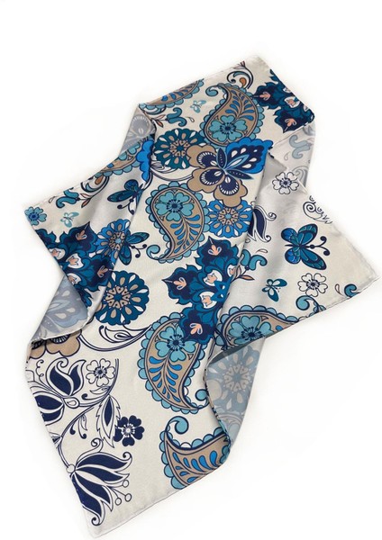 La Pescara Beyaz Motif Desen Fular Bandana 55-55 cm KDNF24