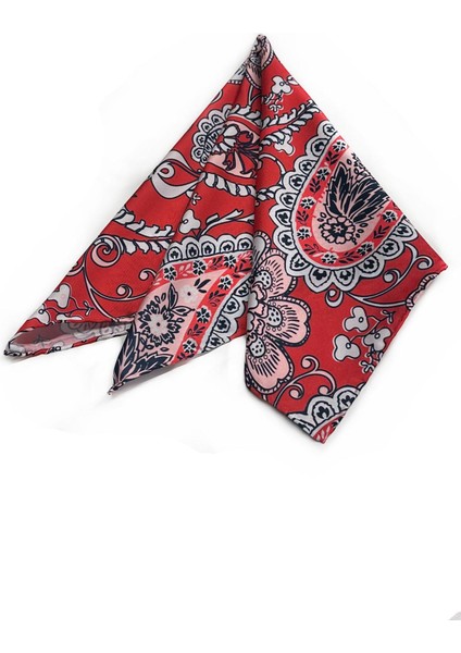 La Pescara Kırmızı Şal Desen Fular Bandana 55-55 cm KDNF23