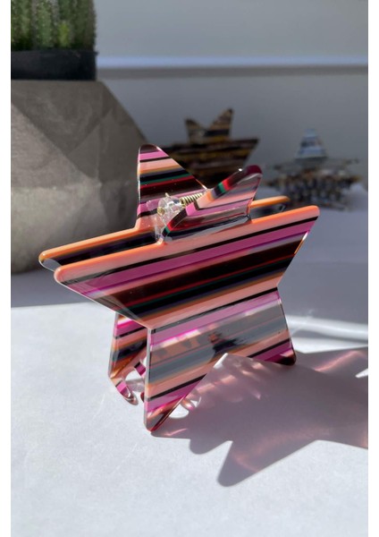 Yıldız Figürlü Ithal Kemik Mandal Toka Pembe SBT1596